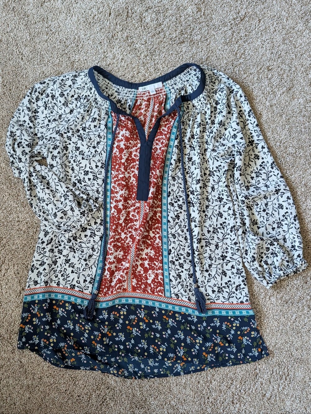 DR2 women’s floral tunic blouse floral shirt long sleeve boho size Small